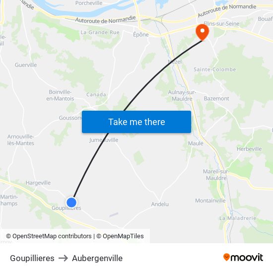 Goupillieres to Aubergenville map