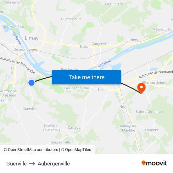Guerville to Aubergenville map