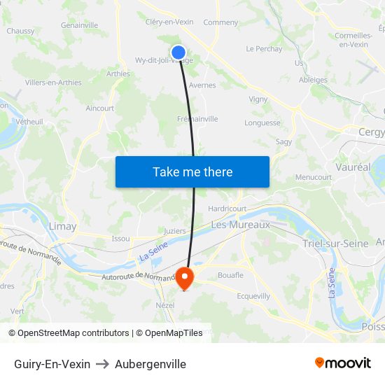 Guiry-En-Vexin to Aubergenville map