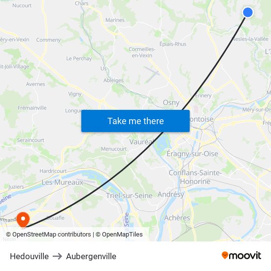 Hedouville to Aubergenville map