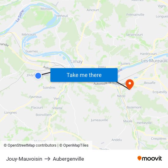 Jouy-Mauvoisin to Aubergenville map