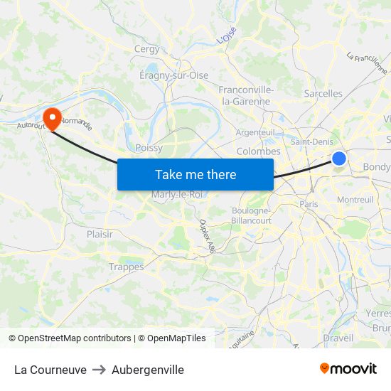 La Courneuve to Aubergenville map
