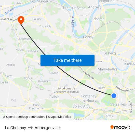 Le Chesnay to Aubergenville map