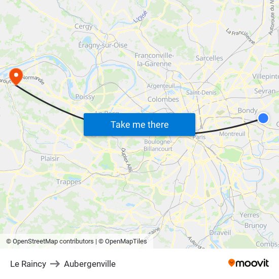 Le Raincy to Aubergenville map