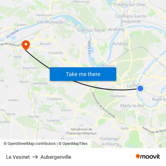 Le Vesinet to Aubergenville map
