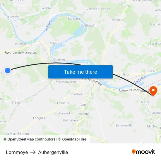 Lommoye to Aubergenville map