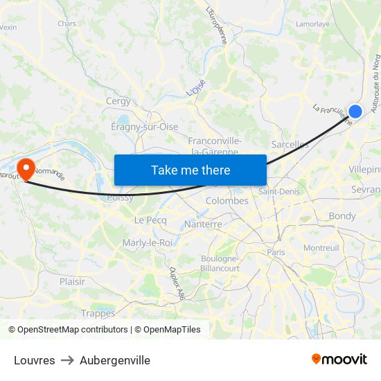 Louvres to Aubergenville map