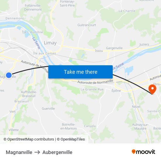 Magnanville to Aubergenville map