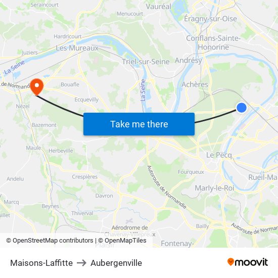 Maisons-Laffitte to Aubergenville map