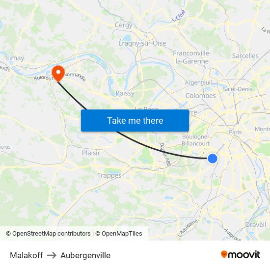 Malakoff to Aubergenville map