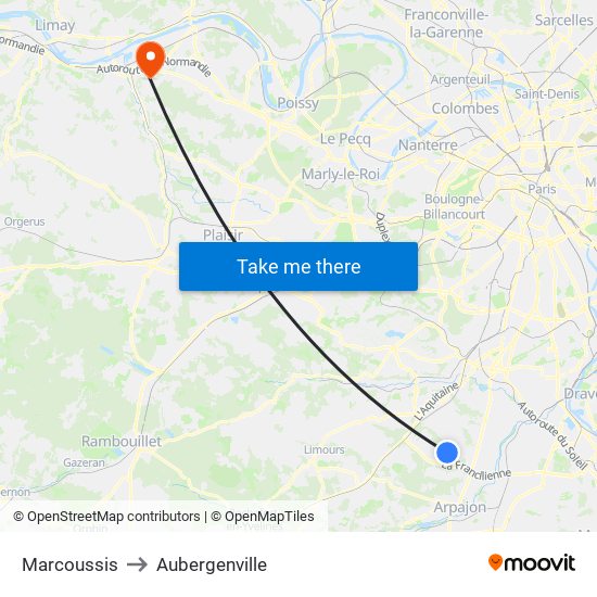 Marcoussis to Aubergenville map