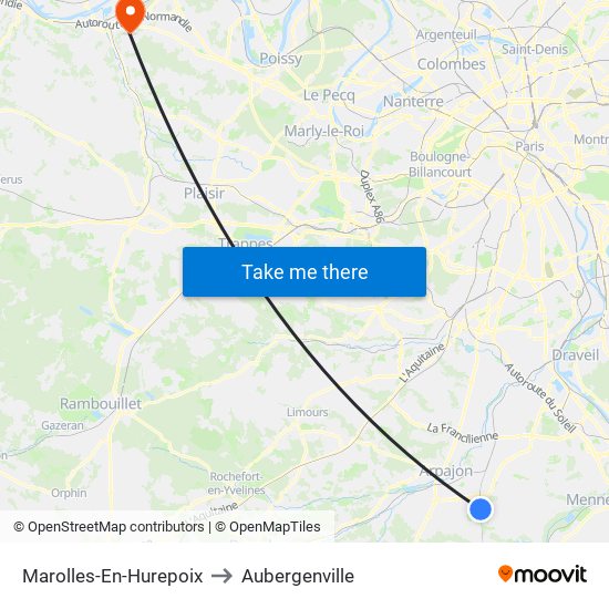 Marolles-En-Hurepoix to Aubergenville map