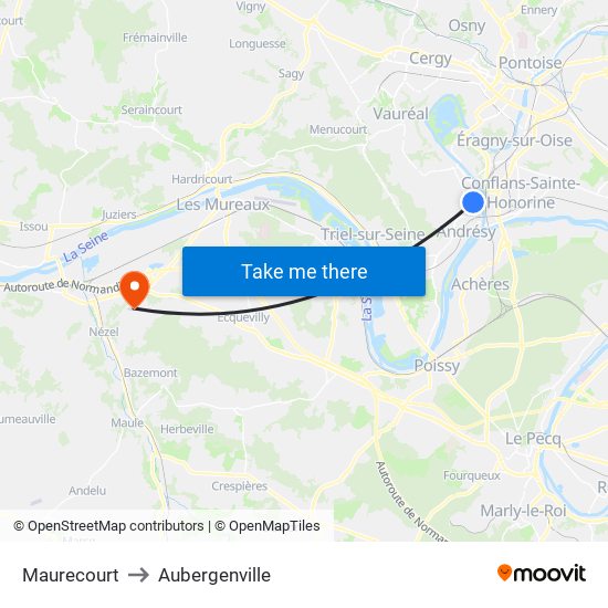 Maurecourt to Aubergenville map