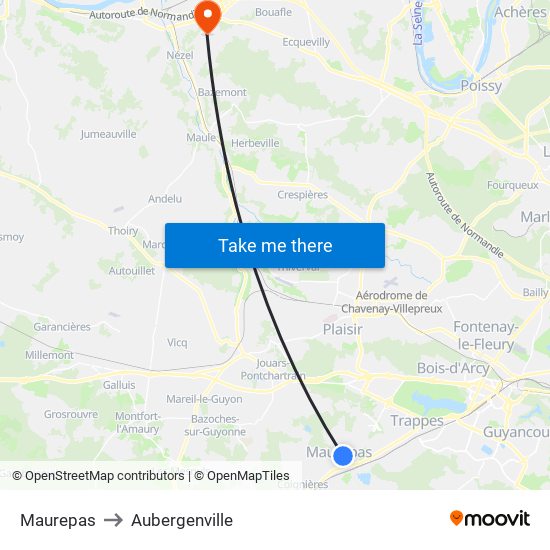 Maurepas to Aubergenville map