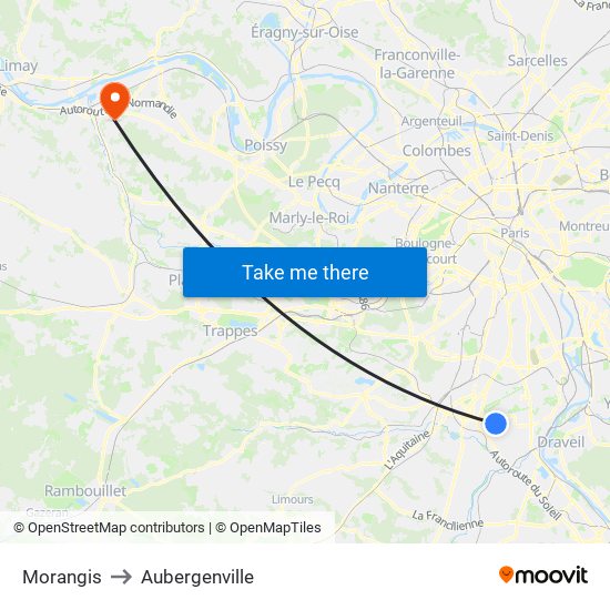 Morangis to Aubergenville map