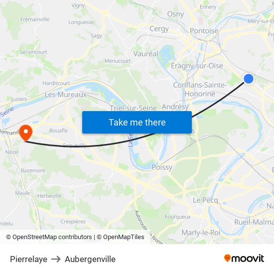 Pierrelaye to Aubergenville map