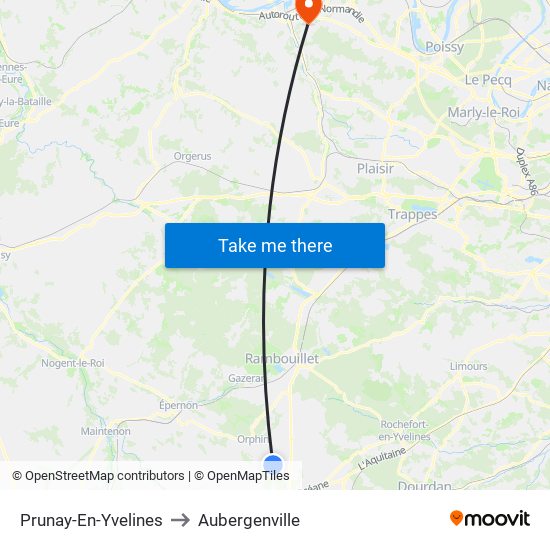 Prunay-En-Yvelines to Aubergenville map