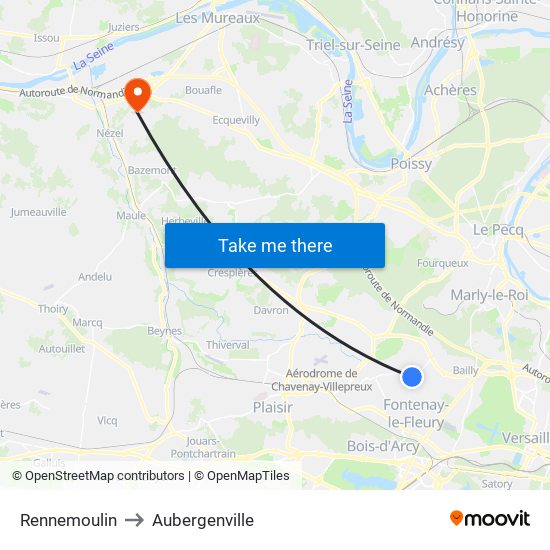 Rennemoulin to Aubergenville map