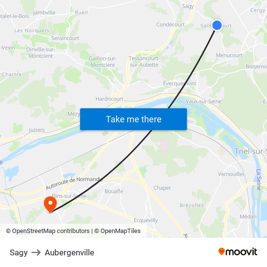 Sagy to Aubergenville map