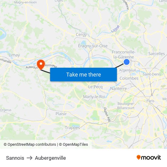 Sannois to Aubergenville map