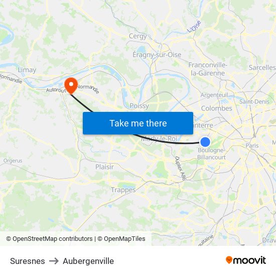 Suresnes to Aubergenville map