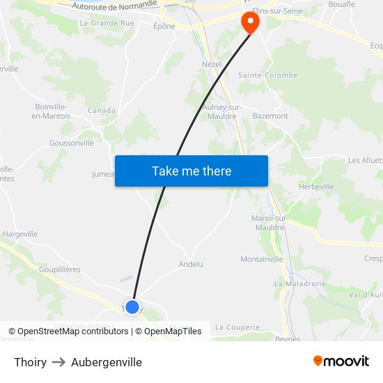 Thoiry to Aubergenville map