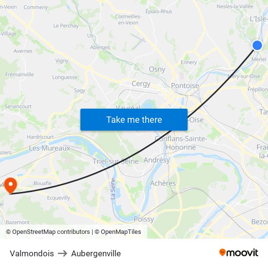 Valmondois to Aubergenville map