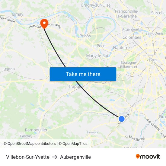 Villebon-Sur-Yvette to Aubergenville map