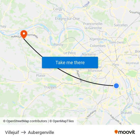 Villejuif to Aubergenville map