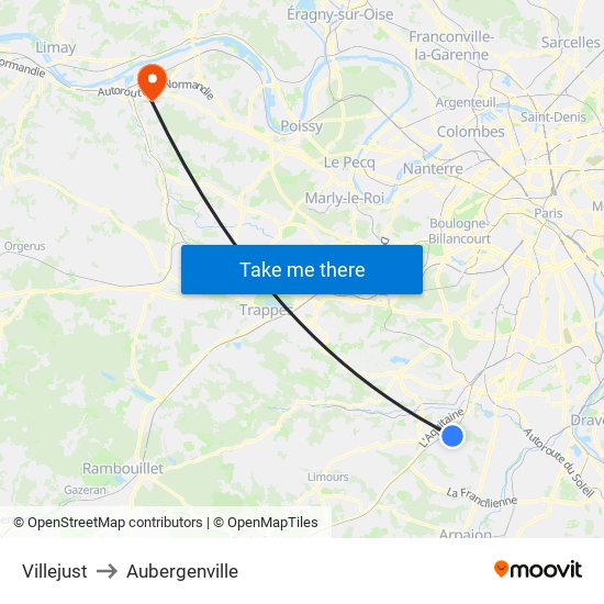 Villejust to Aubergenville map