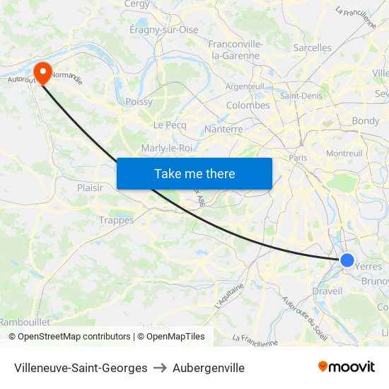 Villeneuve-Saint-Georges to Aubergenville map