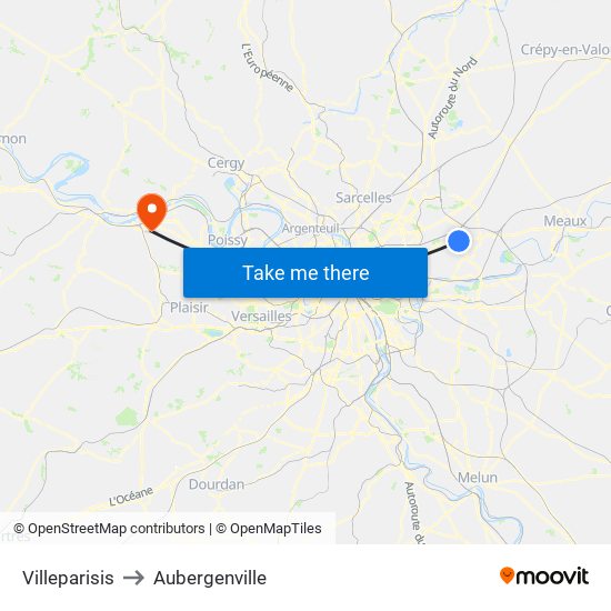 Villeparisis to Aubergenville map