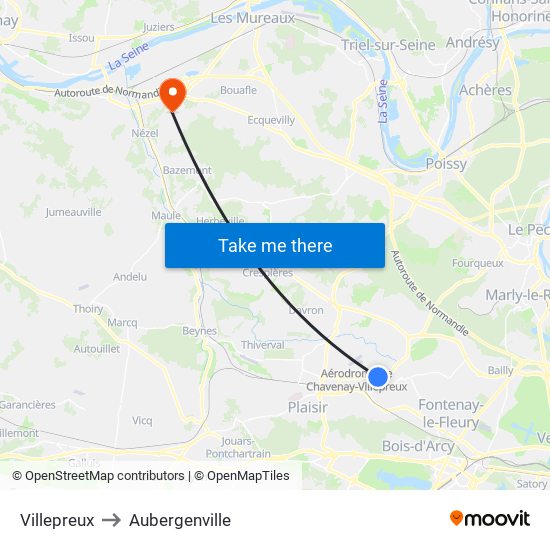 Villepreux to Aubergenville map
