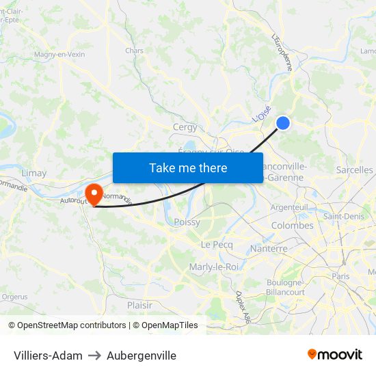 Villiers-Adam to Aubergenville map
