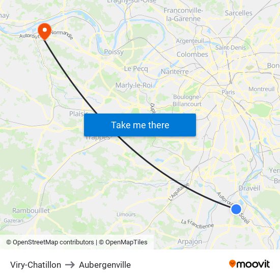 Viry-Chatillon to Aubergenville map