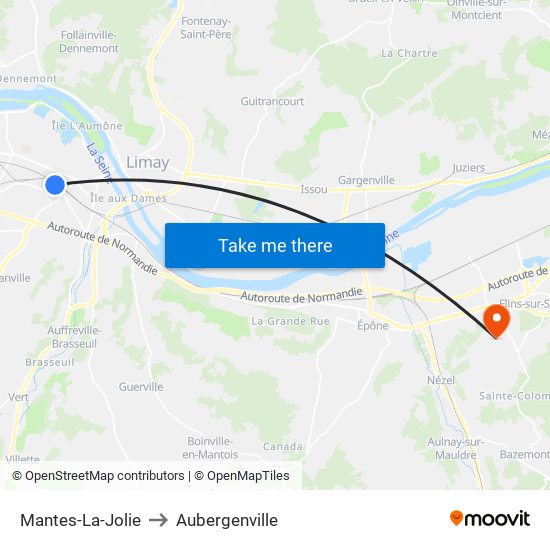 Mantes-La-Jolie to Aubergenville map