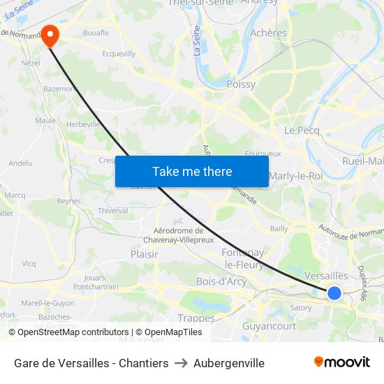 Gare de Versailles - Chantiers to Aubergenville map