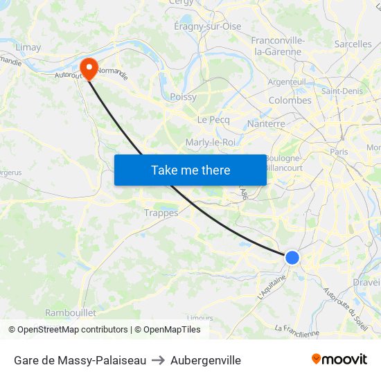 Gare de Massy-Palaiseau to Aubergenville map