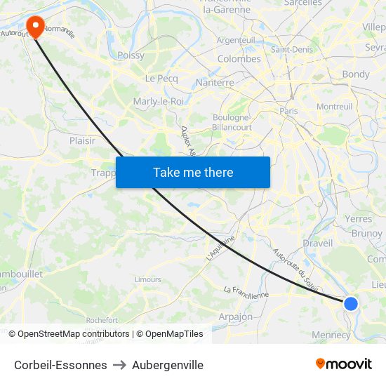 Corbeil-Essonnes to Aubergenville map