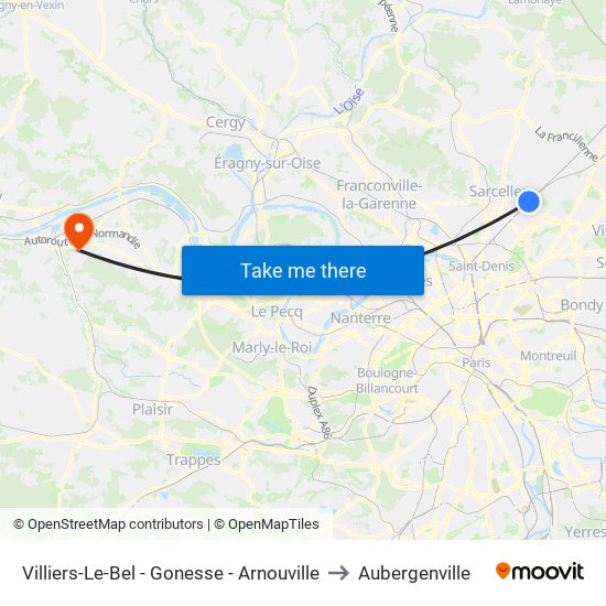 Villiers-Le-Bel - Gonesse - Arnouville to Aubergenville map