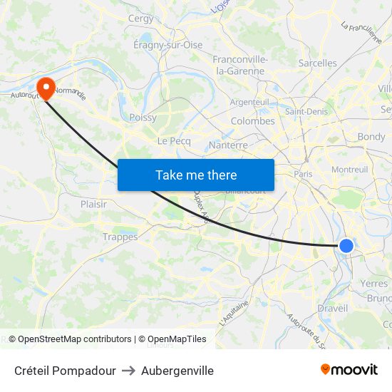 Créteil Pompadour to Aubergenville map