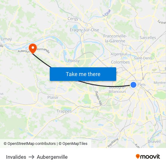 Invalides to Aubergenville map