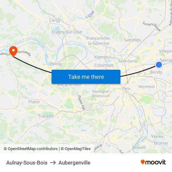 Aulnay-Sous-Bois to Aubergenville map