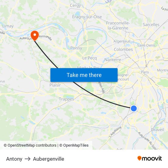 Antony to Aubergenville map