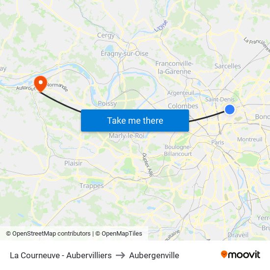 La Courneuve - Aubervilliers to Aubergenville map