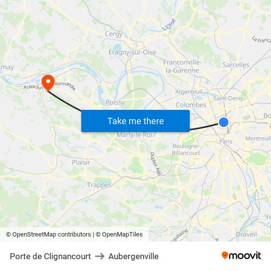 Porte de Clignancourt to Aubergenville map
