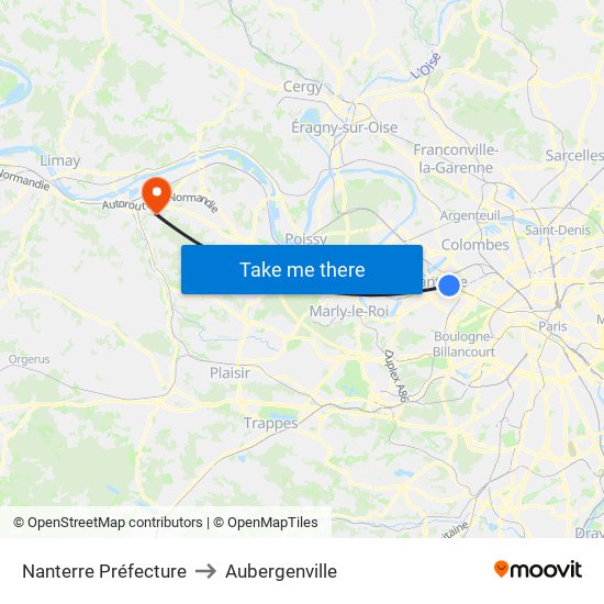 Nanterre Préfecture to Aubergenville map