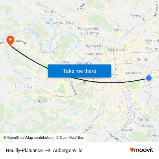 Neuilly-Plaisance to Aubergenville map