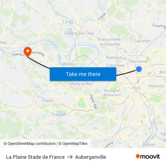 La Plaine Stade de France to Aubergenville map