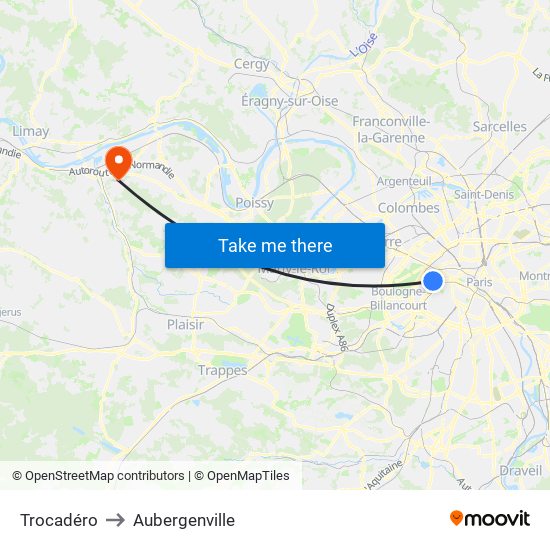 Trocadéro to Aubergenville map